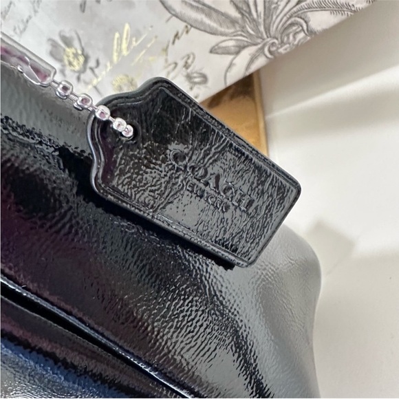 Coach Mini Hadley Crinkle Black Patent Leather Crossbody Bag Silver NWT - Picture 7 of 11